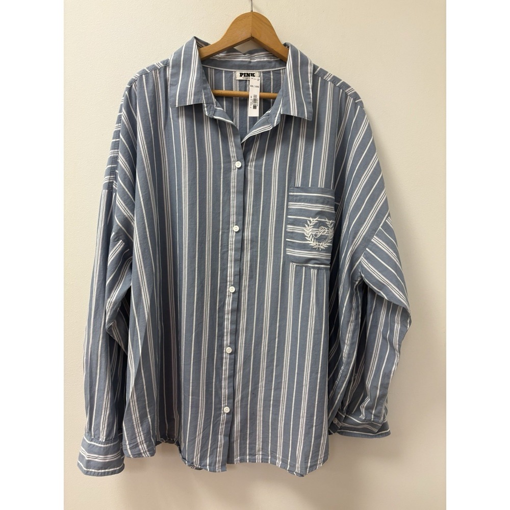 NWT Victoria's Secret PINK Blue Striped Sleep Shirt Top Plus Size 2X